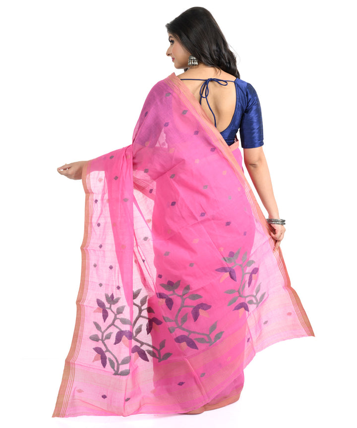 Pink brown handwoven bengal cotton saree