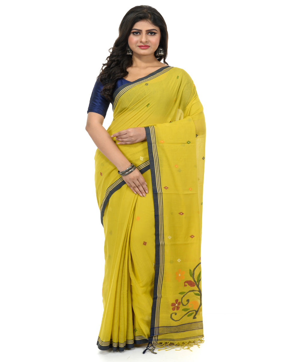 Lime green hand woven bengal cotton saree