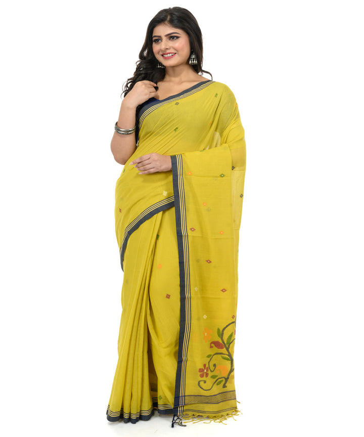 Lime green hand woven bengal cotton saree