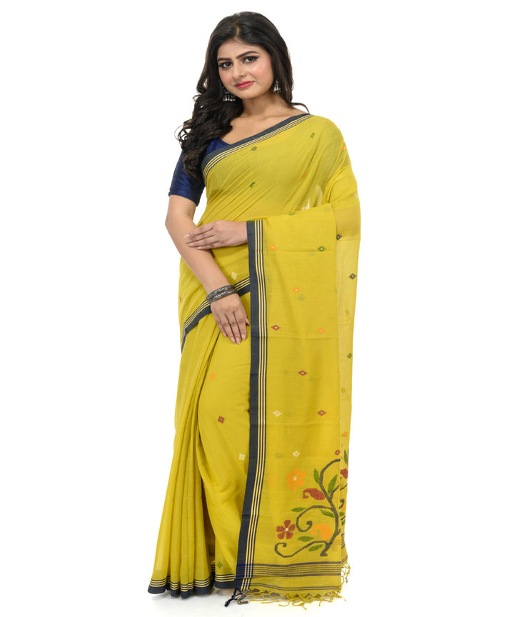 Lime green hand woven bengal cotton saree