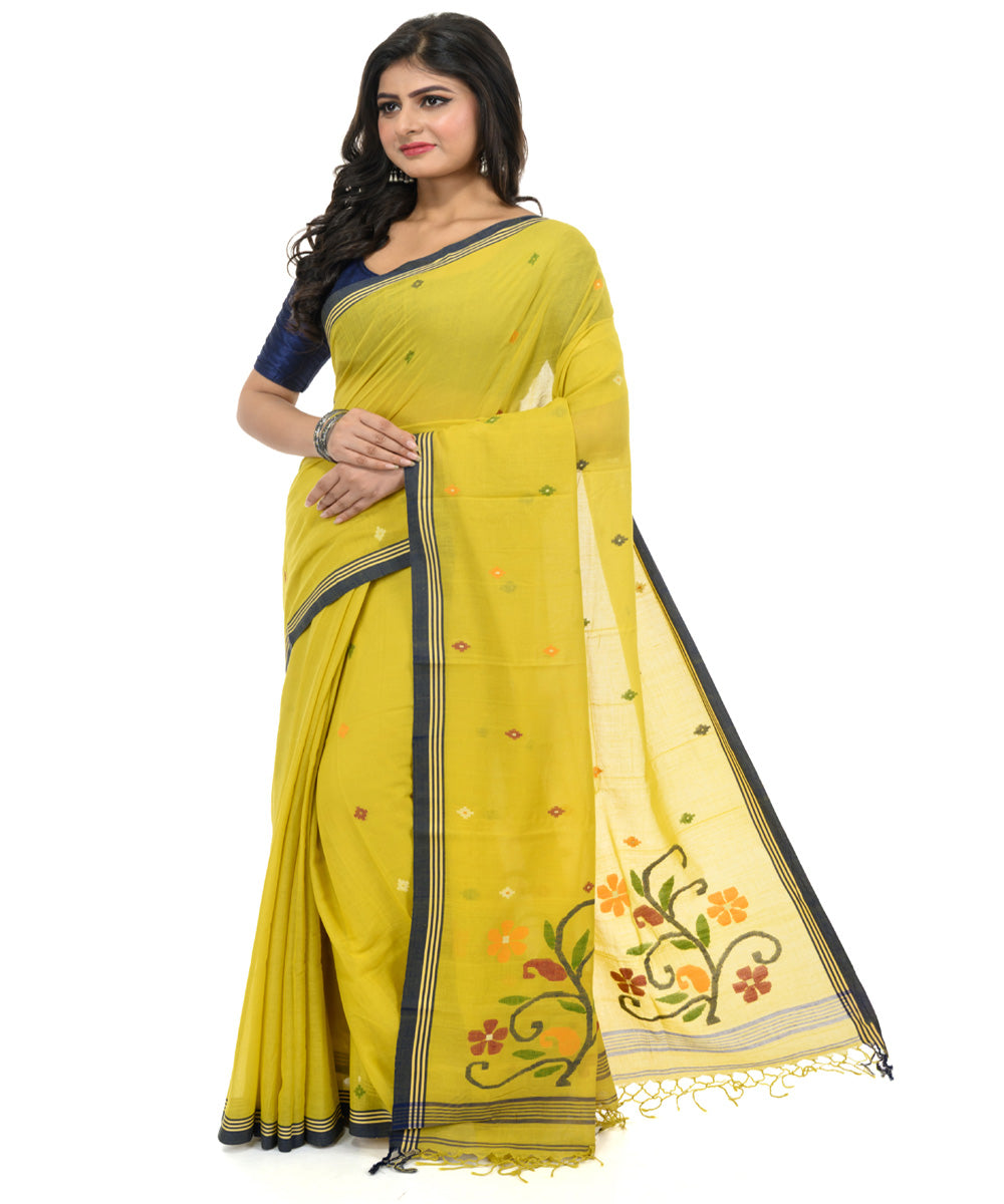 Lime green hand woven bengal cotton saree