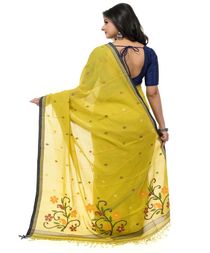 Lime green hand woven bengal cotton saree