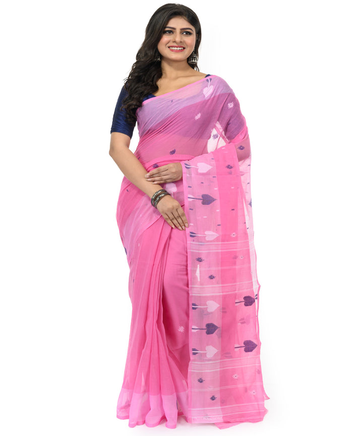 Pink white handwoven bengal cotton saree