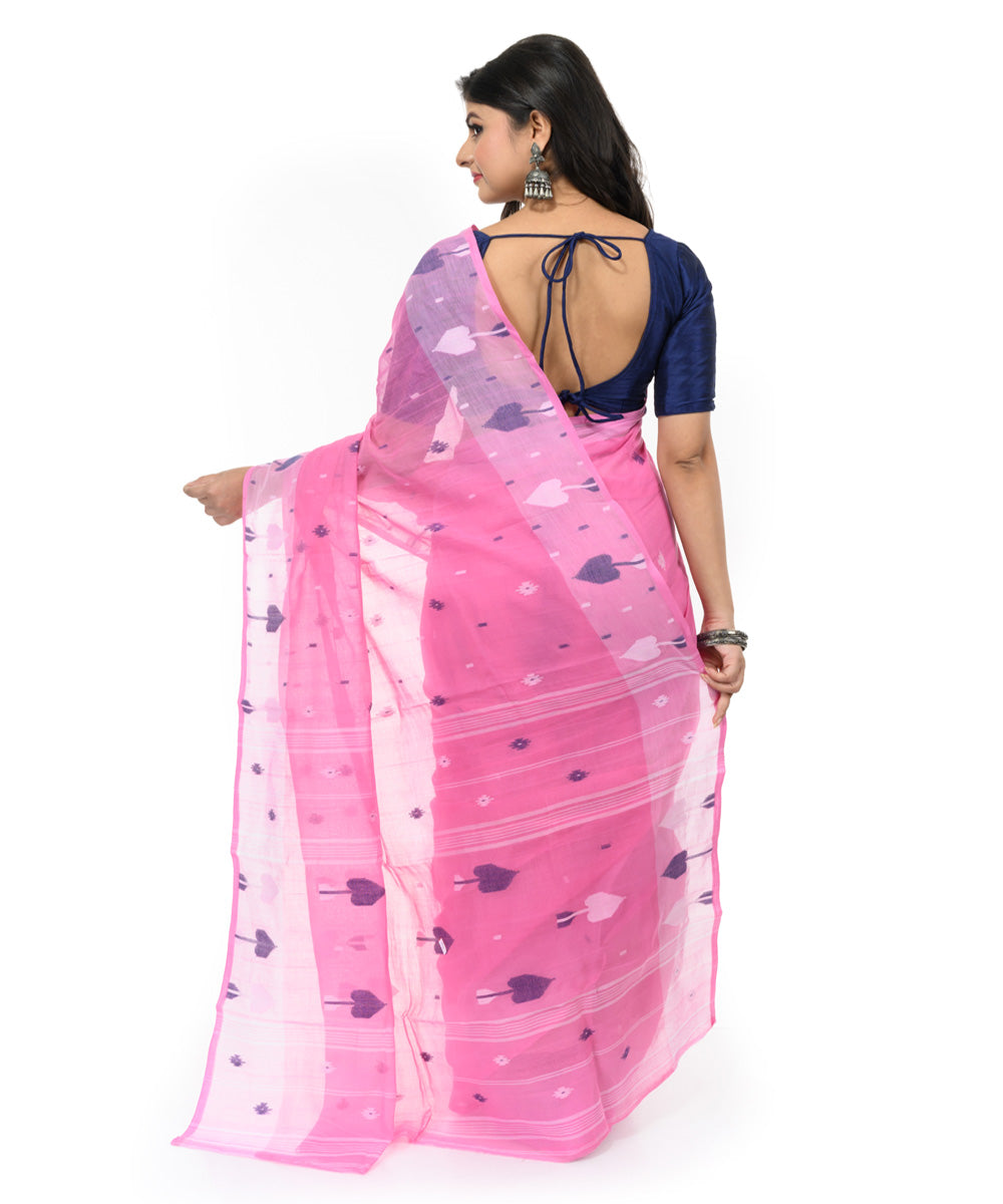 Pink white handwoven bengal cotton saree
