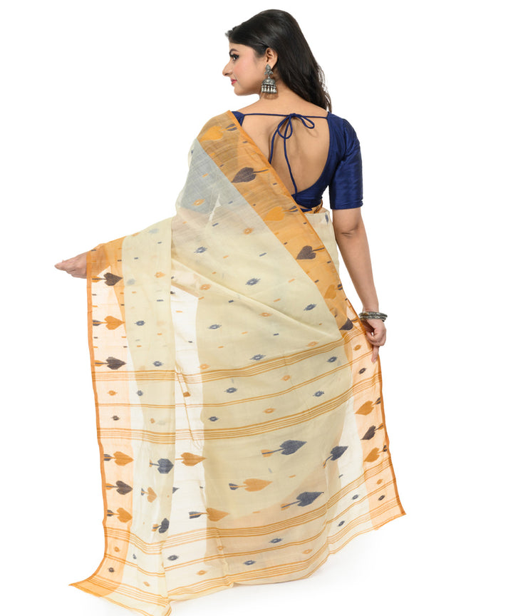 Beige white handwoven bengal cotton saree