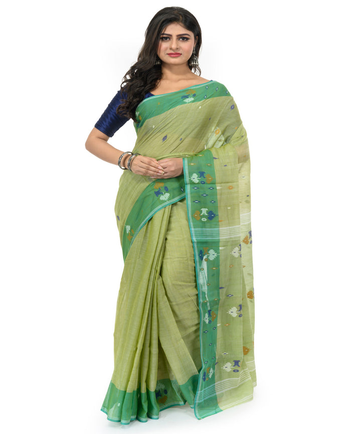 Teal green hand woven bengal cotton saree