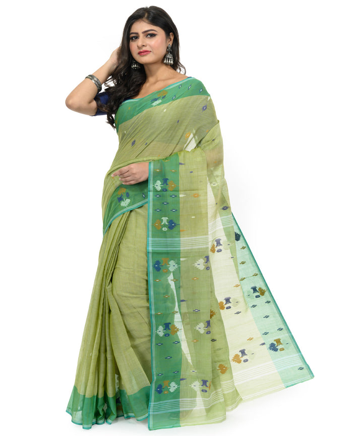 Teal green hand woven bengal cotton saree