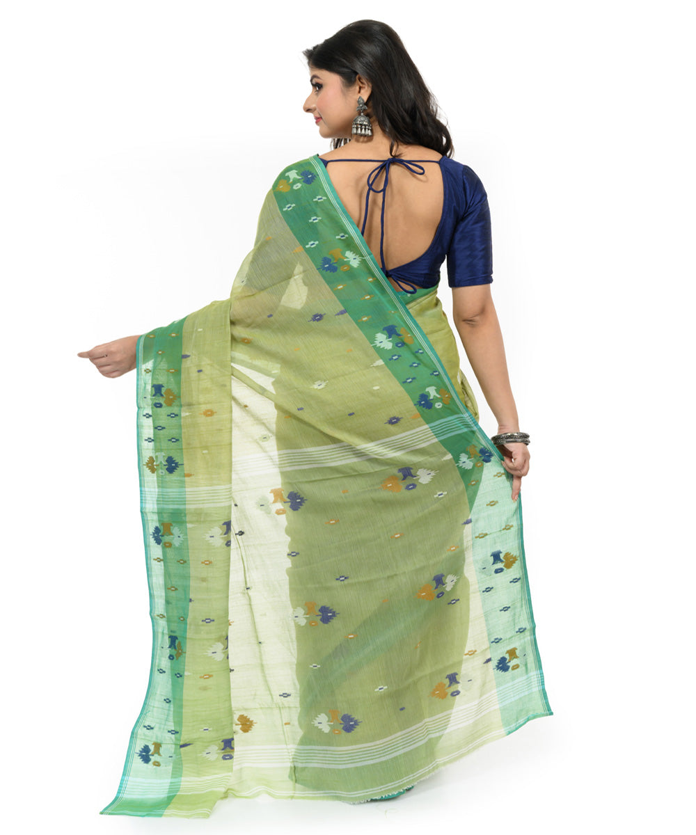 Teal green hand woven bengal cotton saree