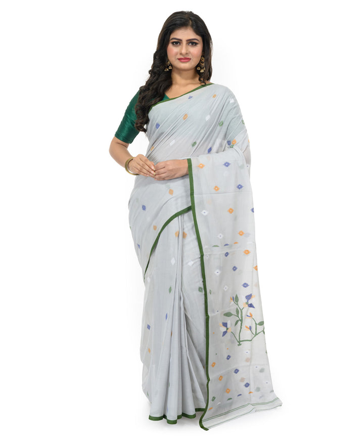 White green handwoven bengal cotton saree