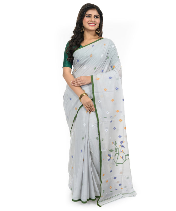 White green handwoven bengal cotton saree