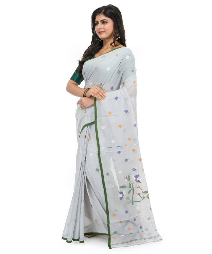 White green handwoven bengal cotton saree