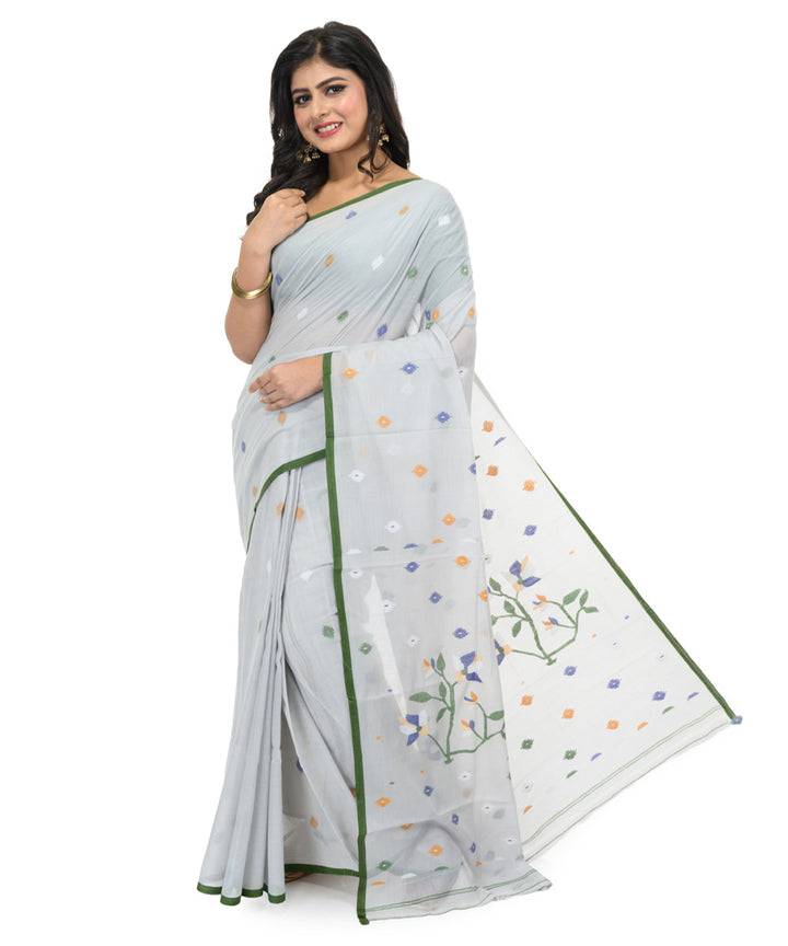 White green handwoven bengal cotton saree