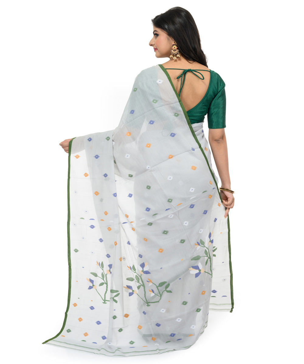 White green handwoven bengal cotton saree