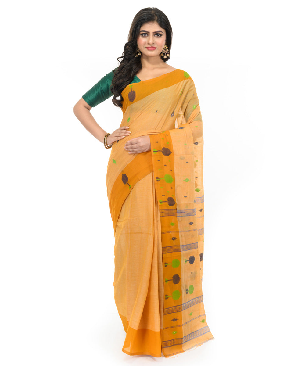Brown hand woven bengal cotton saree