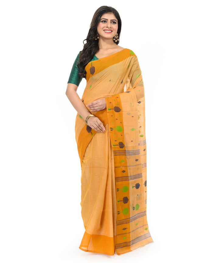 Brown hand woven bengal cotton saree
