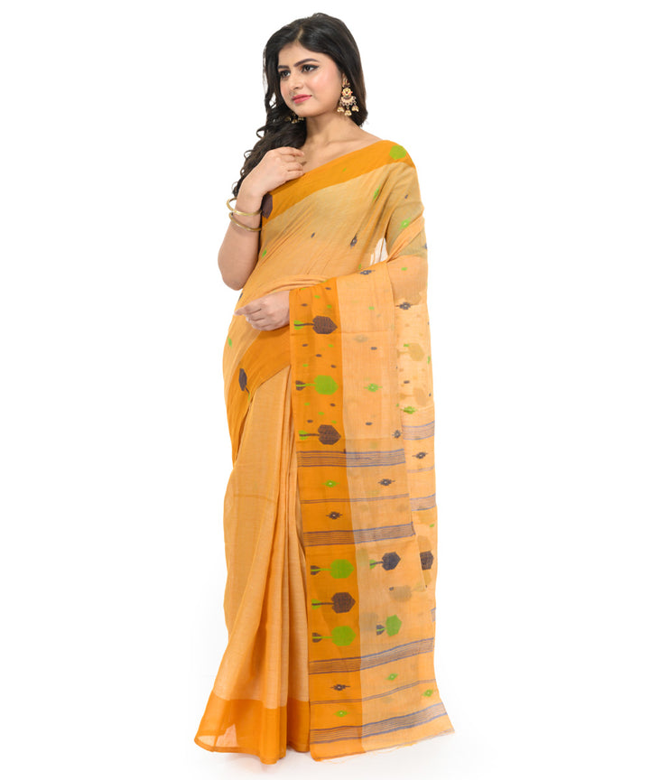 Brown hand woven bengal cotton saree