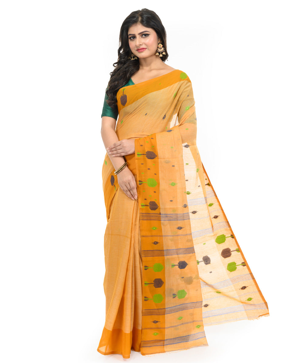 Brown hand woven bengal cotton saree