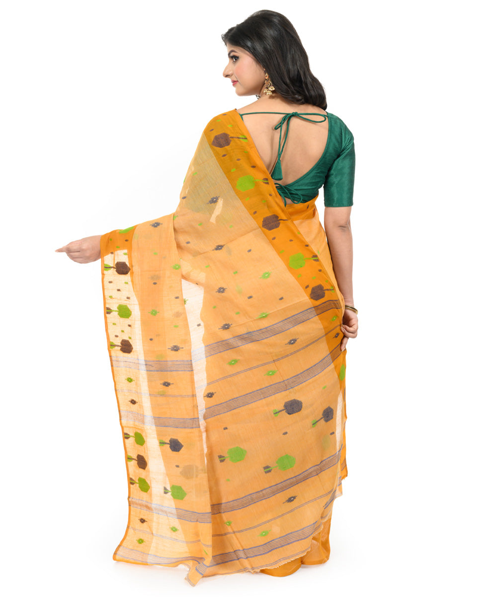Brown hand woven bengal cotton saree