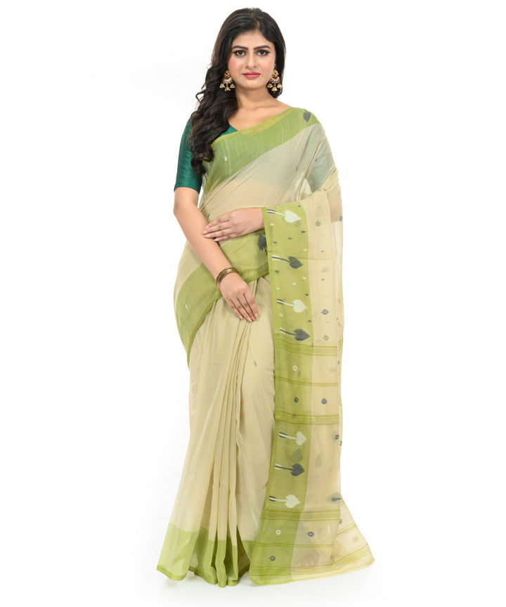 Light green grey handwoven bengal cotton saree