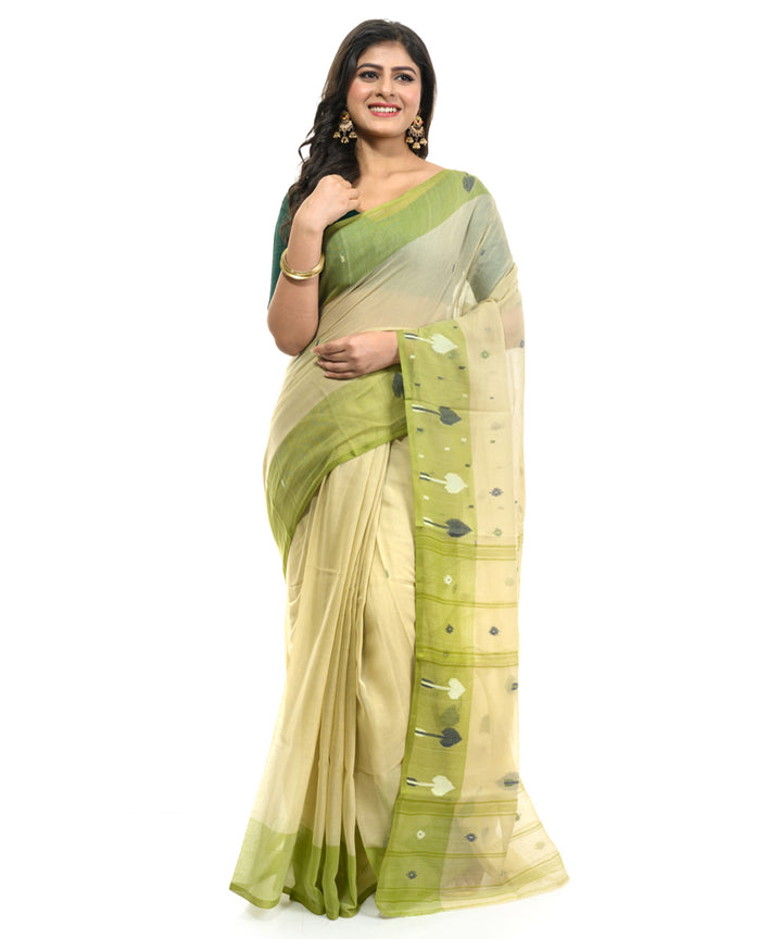 Light green grey handwoven bengal cotton saree