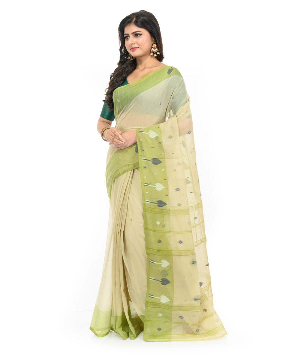 Light green grey handwoven bengal cotton saree