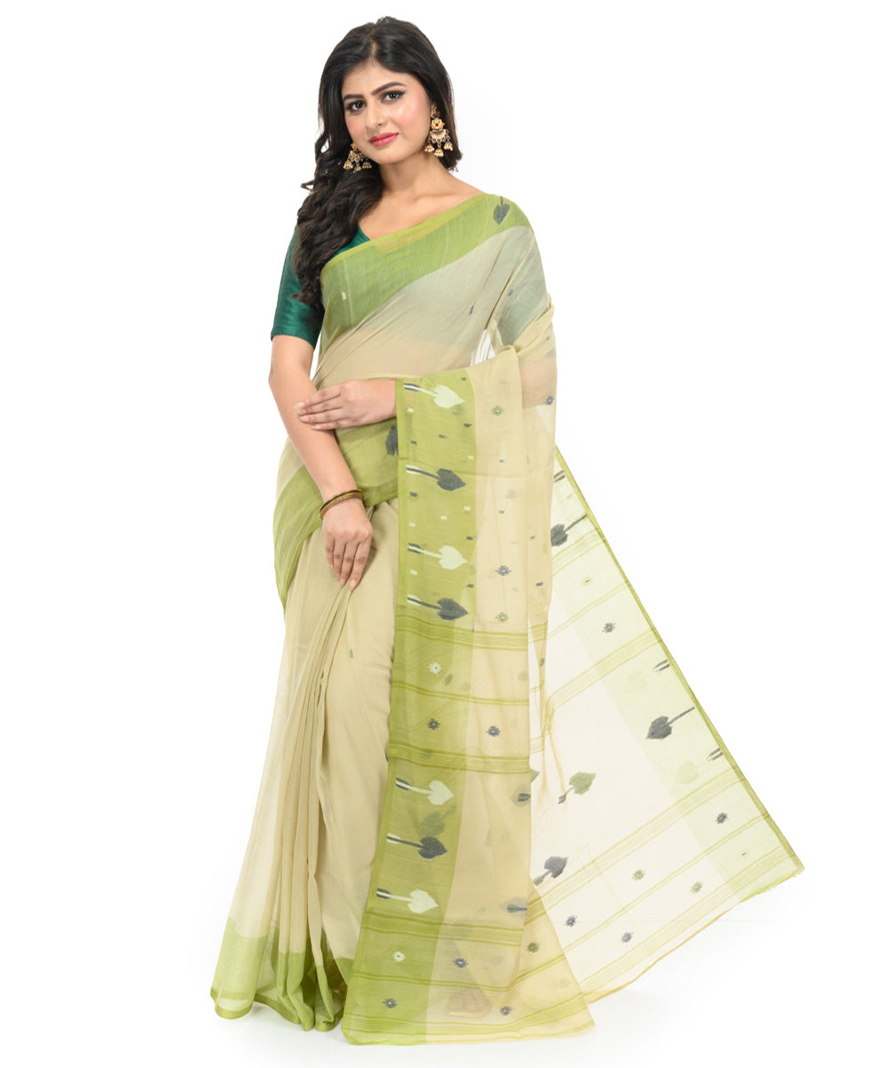 Light green grey handwoven bengal cotton saree