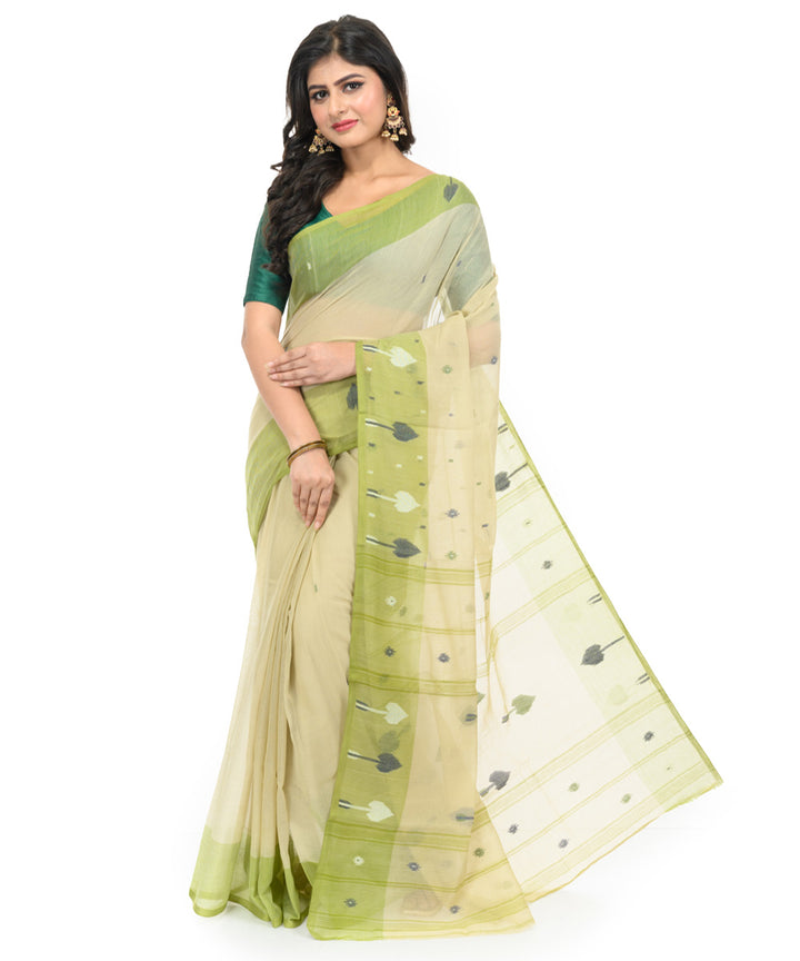 Light green grey handwoven bengal cotton saree