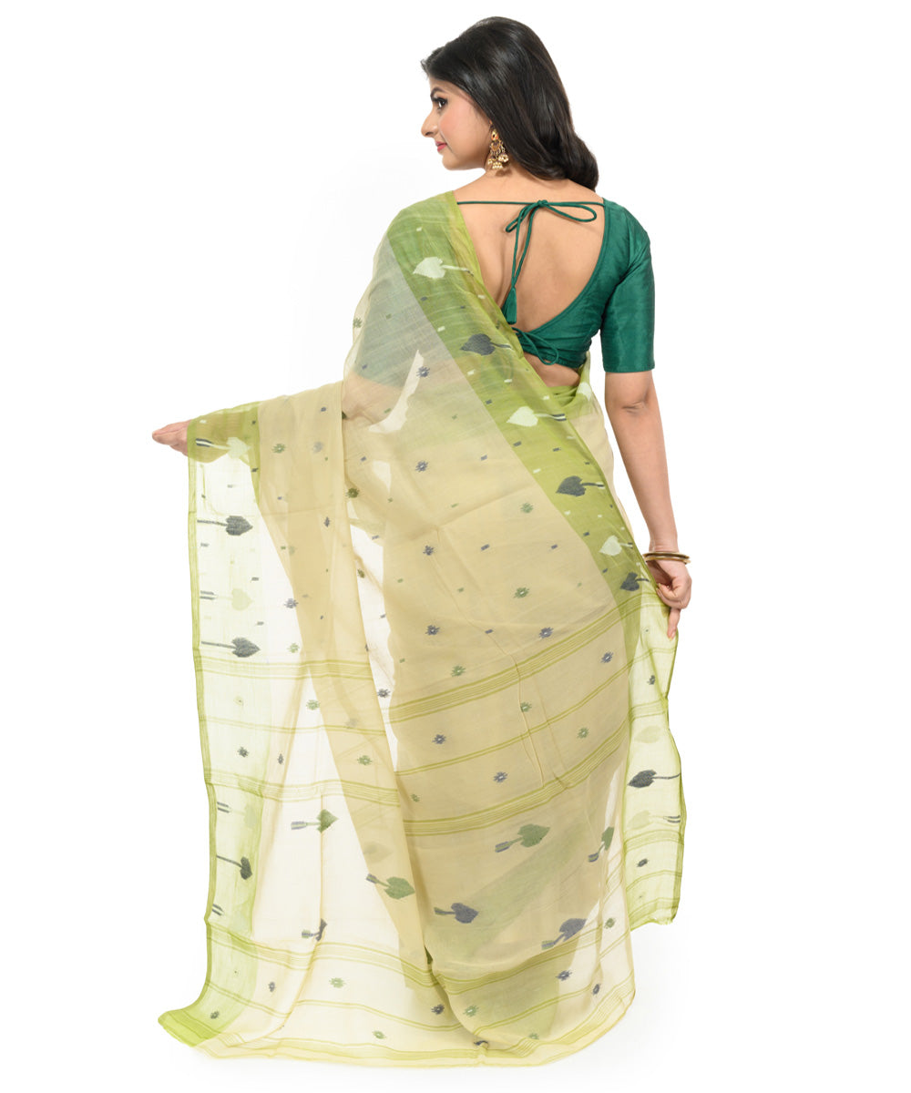 Light green grey handwoven bengal cotton saree