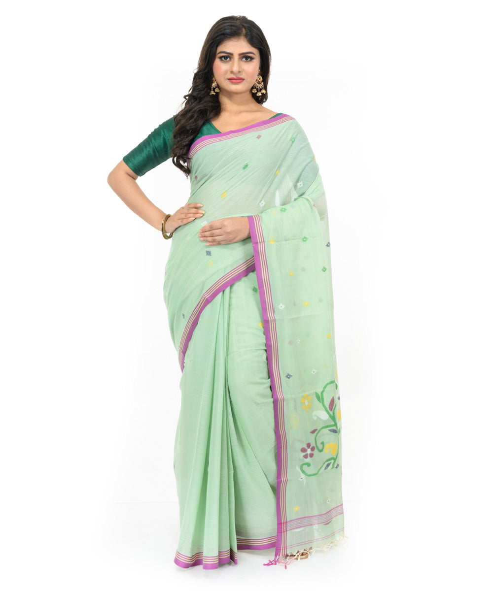 Light green magenta handwoven bengal cotton saree