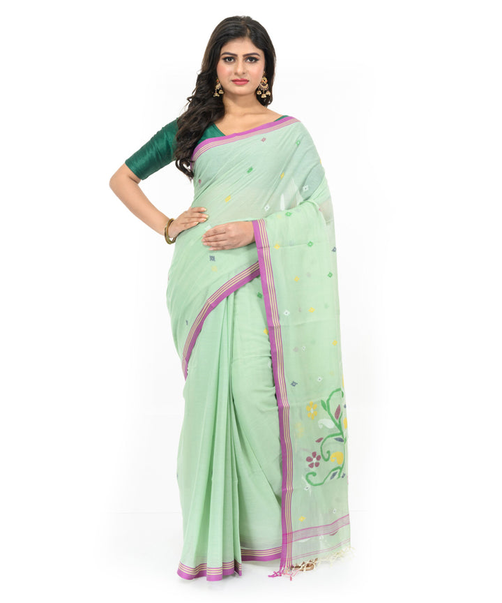 Light green magenta handwoven bengal cotton saree