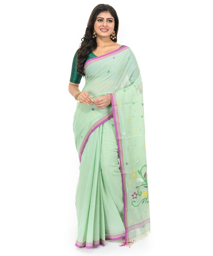Light green magenta handwoven bengal cotton saree