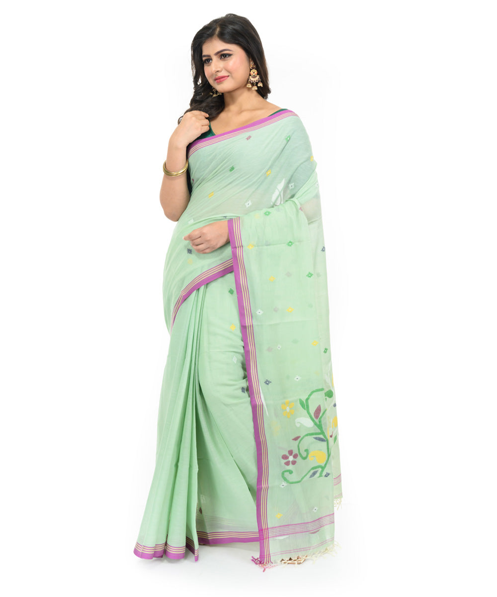 Light green magenta handwoven bengal cotton saree