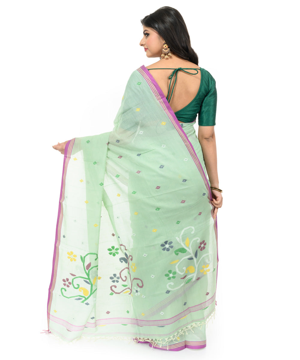 Light green magenta handwoven bengal cotton saree