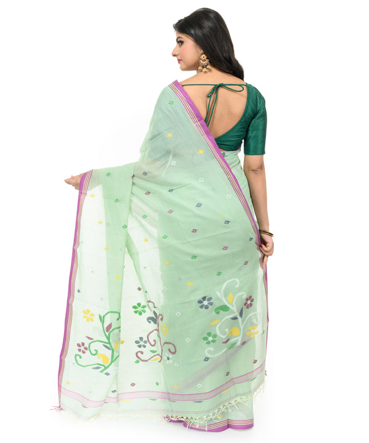 Light green magenta handwoven bengal cotton saree