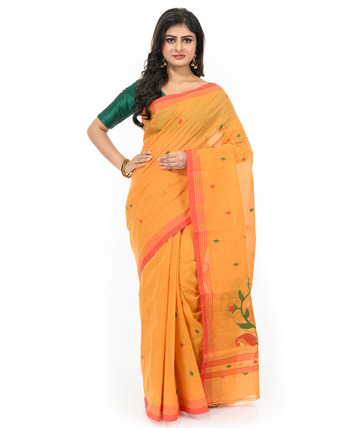 Mustard red handwoven bengal cotton saree