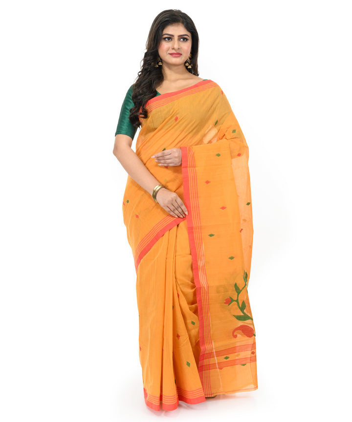 Mustard red handwoven bengal cotton saree
