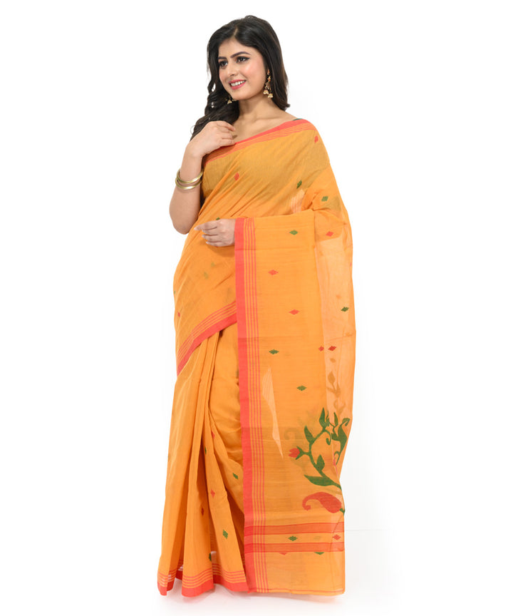 Mustard red handwoven bengal cotton saree