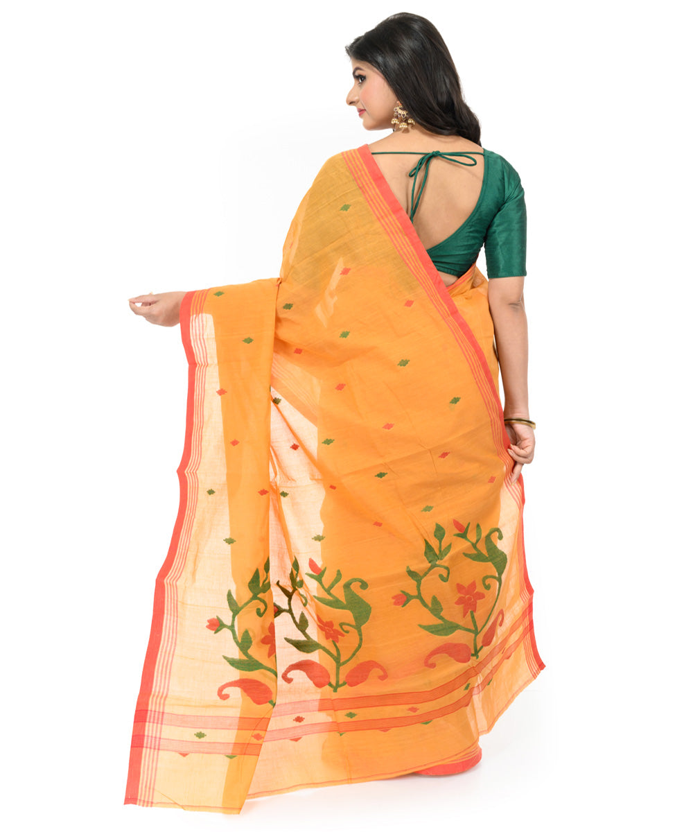Mustard red handwoven bengal cotton saree