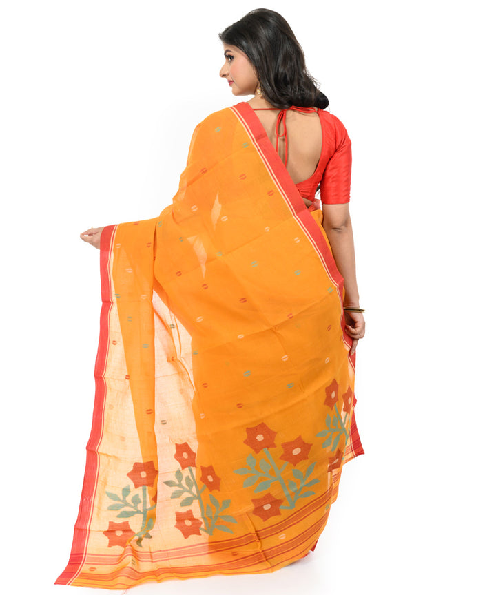 Mustard red hand woven bengal cotton saree