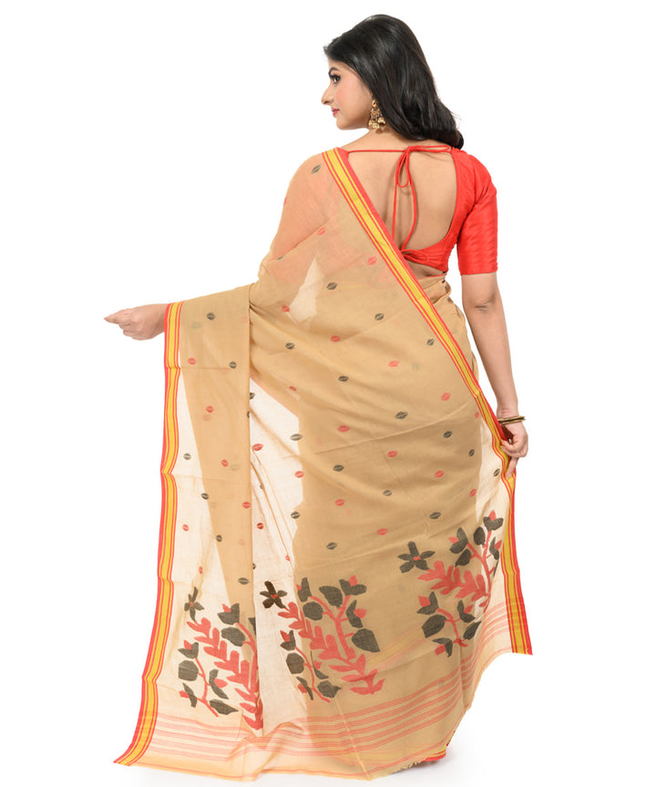 Beige yellow handwoven bengal cotton saree