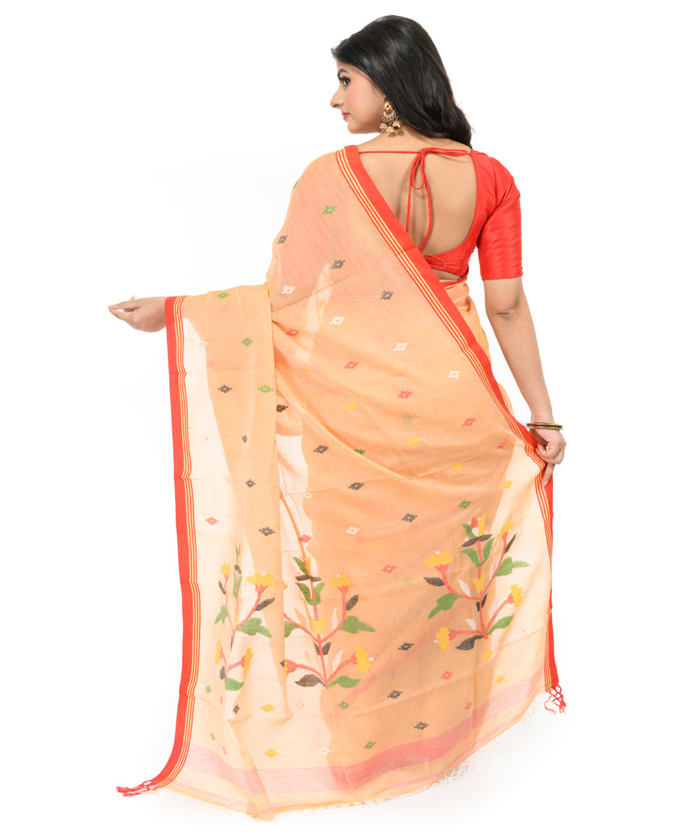 Brown red handwoven bengal cotton saree