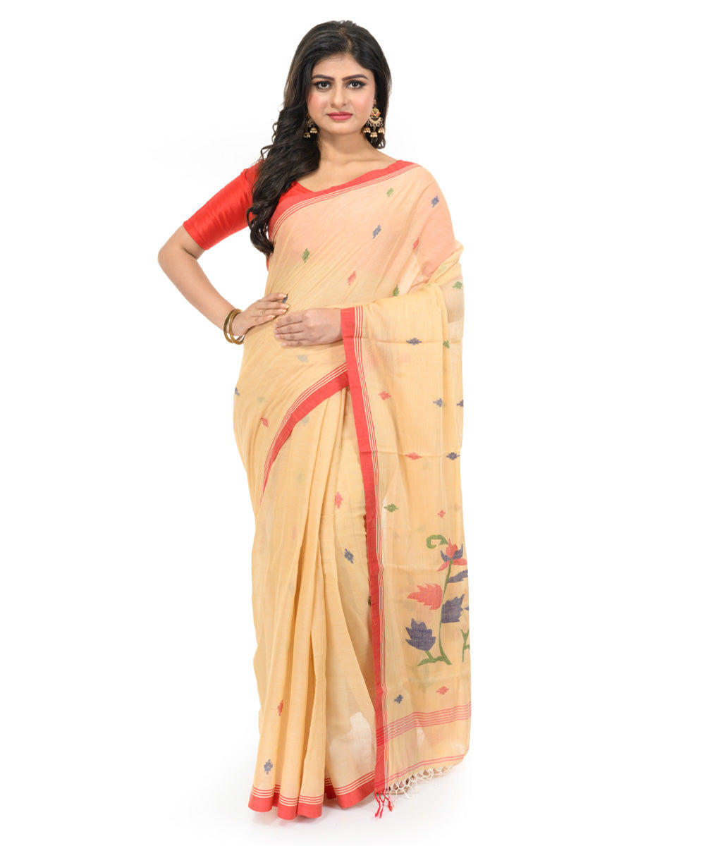 Brown red hand woven bengal cotton saree