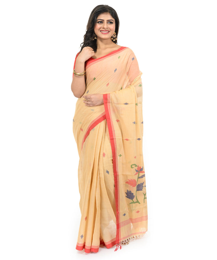 Brown red hand woven bengal cotton saree
