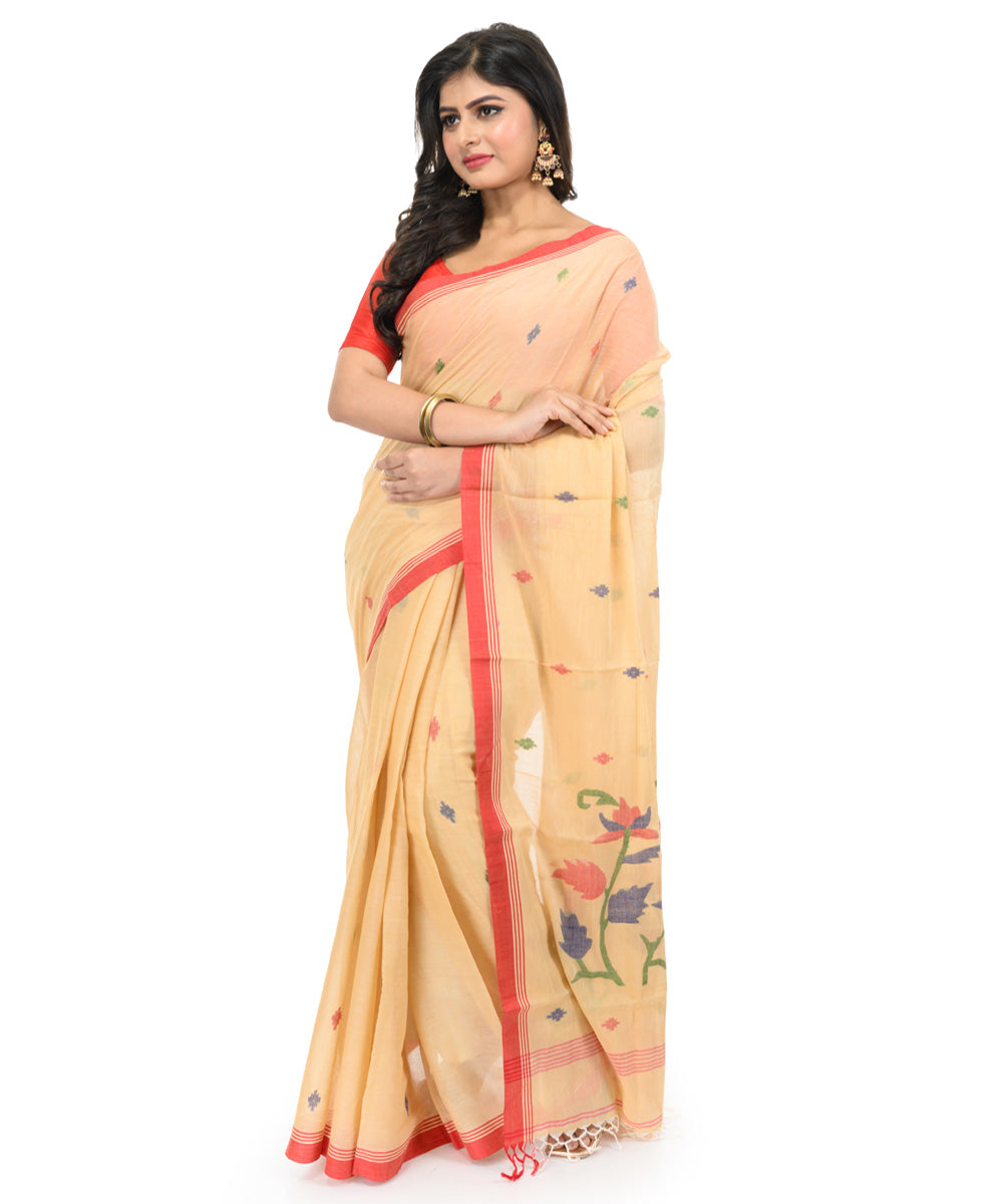 Brown red hand woven bengal cotton saree