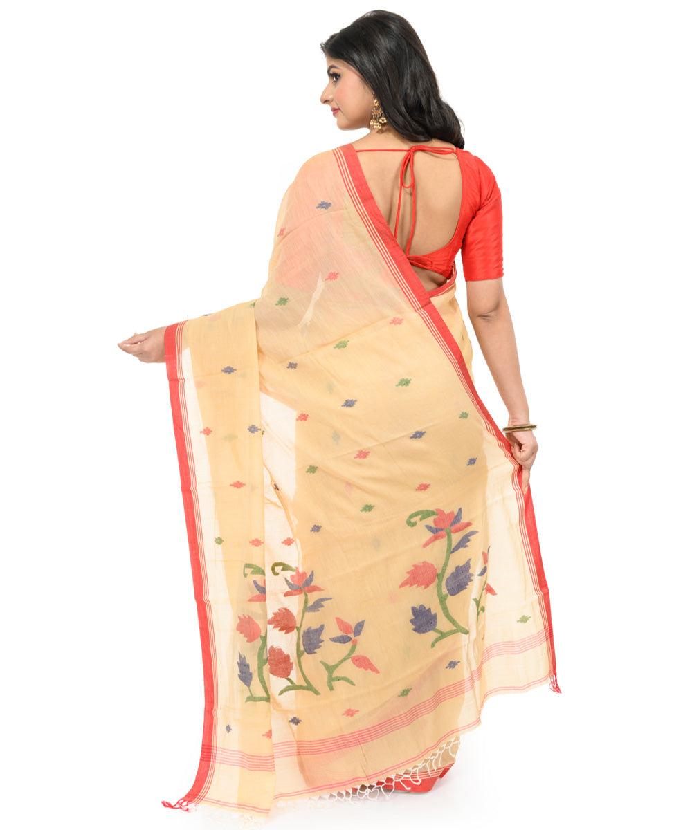 Brown red hand woven bengal cotton saree