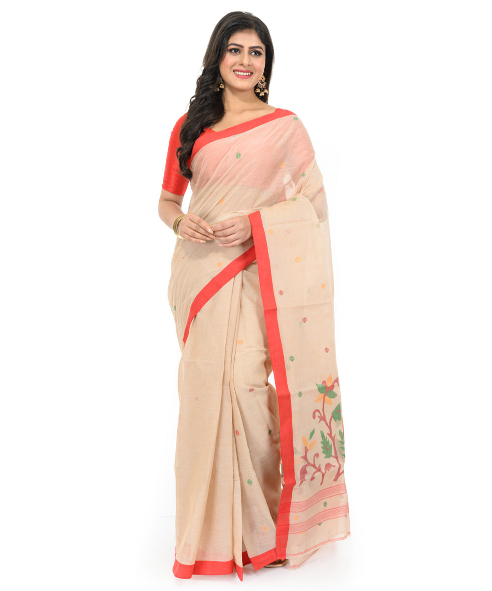 Brown hand loom bengal cotton saree
