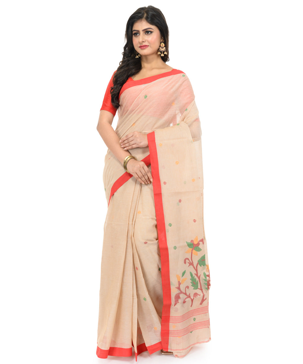 Brown hand loom bengal cotton saree