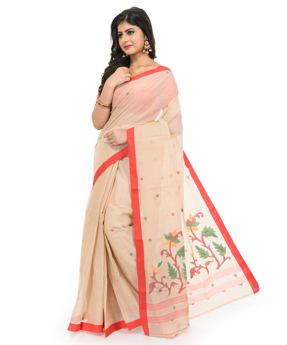 Brown hand loom bengal cotton saree