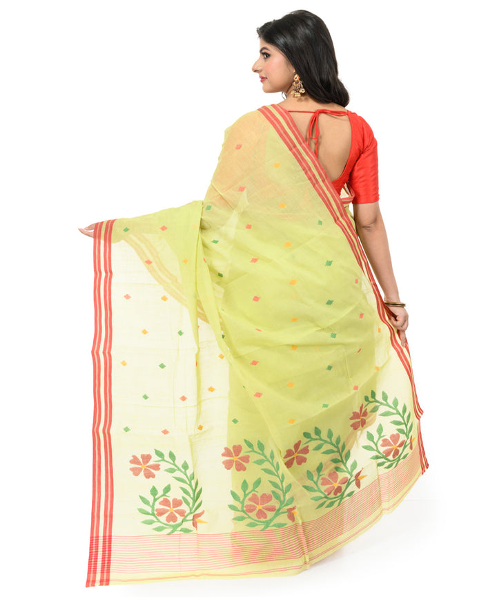 Light green red handwoven bengal cotton saree