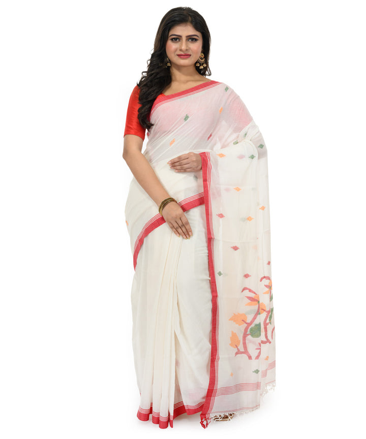White maroon handwoven bengal cotton saree